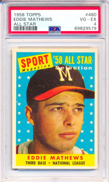 1958 Topps #480 Eddie Mathews PSA 4 - NEW CASE! JUST GRADED!