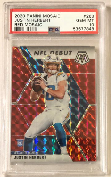 2020 Panini Mosaic Justin Herbert Red Prizm PSA 10 GEM MINT