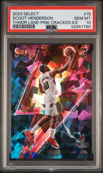 2023 SELECT SCOOT HENDERSON THUNDER LANE PINK CRACKED ICE /99 RC PSA 10