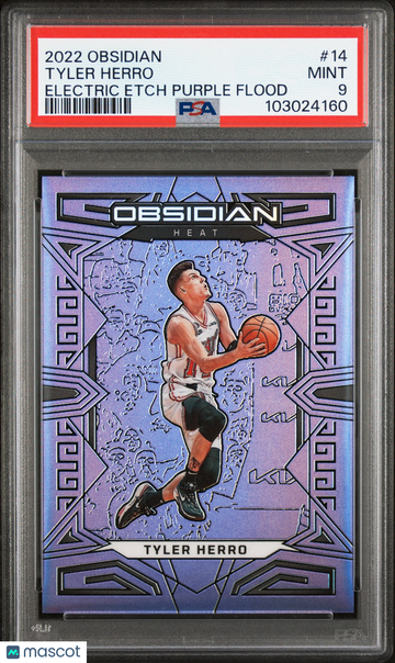 2022 Panini Obsidian Tyler Herro #14 Electric Etch Purple Flood PSA 9