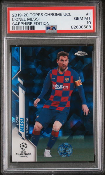 2019 TOPPS CHROME UEFA CHAMPIONS LEAGUE SAPPHIRE LIONEL MESSI #1 PSA 10