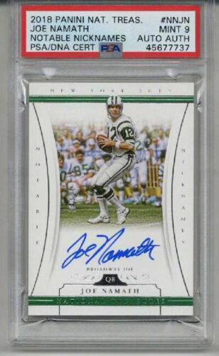 2018 PANINI NATIONAL TREASURES NOTABLE NICKNAMES JOE NAMATH LE 04/25 PSA 9