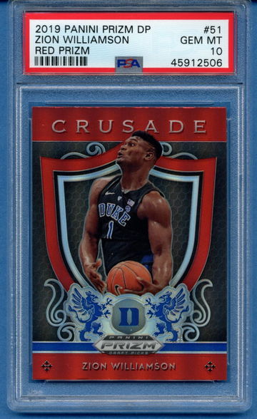 PSA 10 Zion Williamson 2019-20 Panini Prizm Draft Picks #51 Crusade Red Prizm RC Rookie New Orleans Pelicans DP