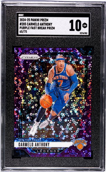 2024-25 Panini Prizm #285 Carmelo Anthony Purple Fast Break Prizm /75 SGC 10