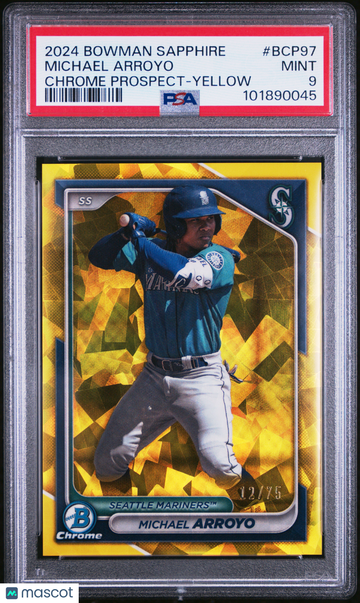 2024 Bowman Sapphire Edition Chrome Prospects Michael Arroyo #BCP97 Yellow /75 PSA 9