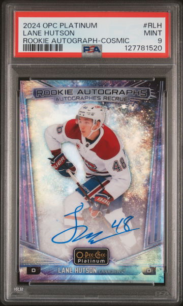 2024 Upper Deck O-Pee-Chee Platinum Rookie Autographs Cosmic Lane Hutson #RLH /50 PSA 9