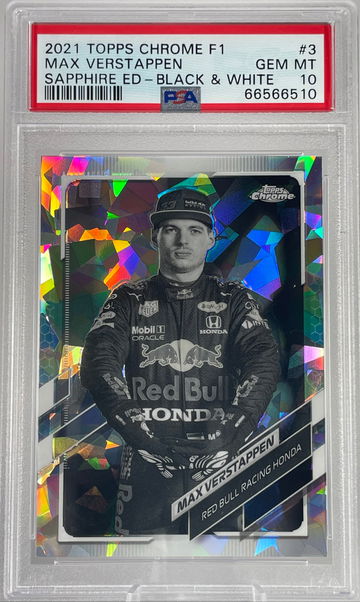 MAX VERSTAPPEN 2021 Topps Chrome Formula 1 Sapphire Black & White /15 #3 PSA 10 Red Bull Racing Honda