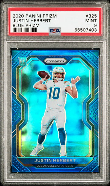 2020 Panini Prizm Justin Herbert #325 Blue Prizm Rookie RC Refractor PSA 9 MINT Los Angeles Chargers