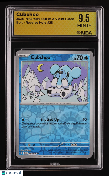 2025 Pokemon Scarlet & Violet Black Bolt Cubchoo Reverse Holo MBA 9.5 #25