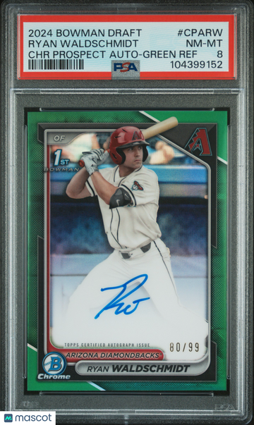 2024 Bowman Draft Chrome Prospect Autographs Ryan Waldschmidt #CPARW Green Ref /99 PSA 8