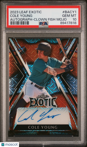 2023 Leaf Exotic Autographs Cole Young #BACY1 Clown Fish Mojo PSA 10