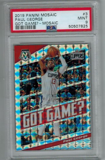 2019-20 PANINI MOSAIC PAUL GEORGE "GOT GAME" SILVER PRIZM #3 PSA 9 GEM CLIPPERS