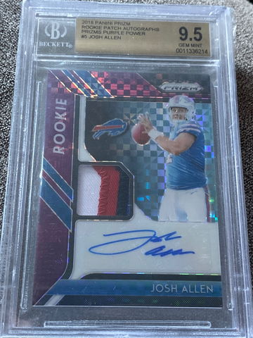 2018 Panini Prizm Josh Allen Purple Power Prizm Rookie 4–Color Patch Auto #37/50 BGS 9.5/10
