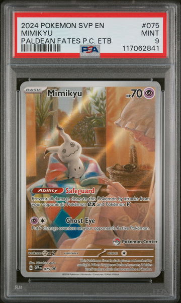 2024 Pokemon Scarlet and Violet Black Star Promo Paldean Fates Pokemon Center Elite Trainer Box Mimikyu #075 PSA 9