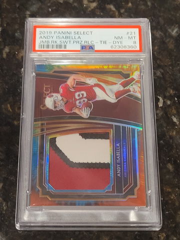 2019 Panini Select Andy Isabella Tie Dye Prizm RPA /25 SSP - PSA 8 GAME WORN MAT