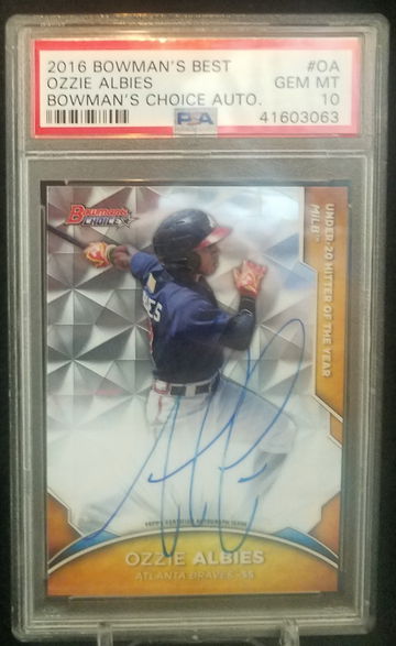 Ozzie Albies 2016 Bowman's Best Bowman's Choice Auto #d 28/50 PSA 10