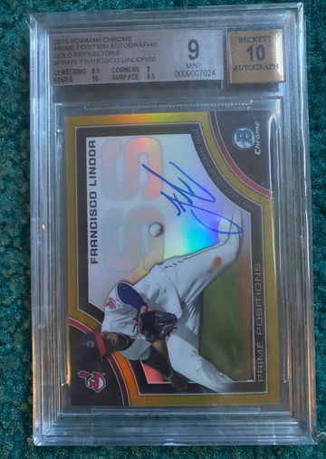 2015 PRIME POSITIONS FRANCISCO LINDOR GOLD REFRACTOR BGS 9/10 AUTO RC ROOKIE