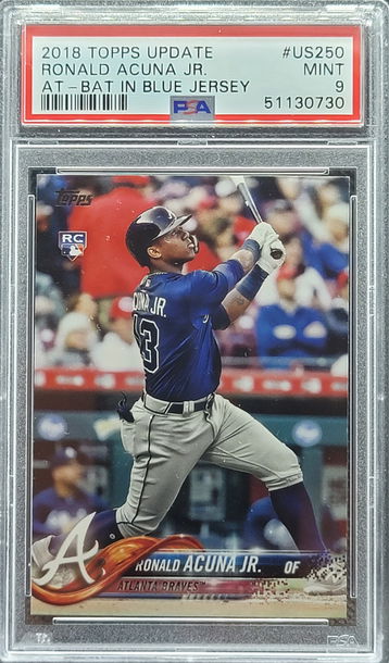 2018 Topps Update #US250 (At-Bat in Blue Jersey) Ronald Acuna Jr Rookie RC PSA 9