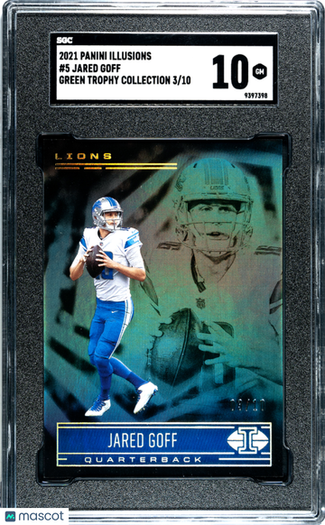 2021 Panini Illusions Jared Goff #5 Trophy Collection Green SGC 10