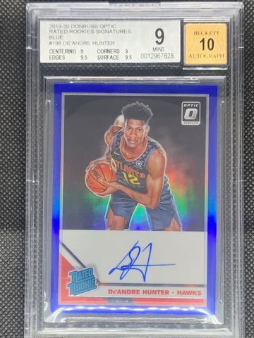 2019-20 Donruss Optic De'Andre Hunter Blue Prizm Auto BGS 9/10 MINT