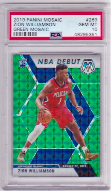 2019-20 Panini Mosaic Green Prizm NBA Debut Zion Williamson Rookie PSA 10