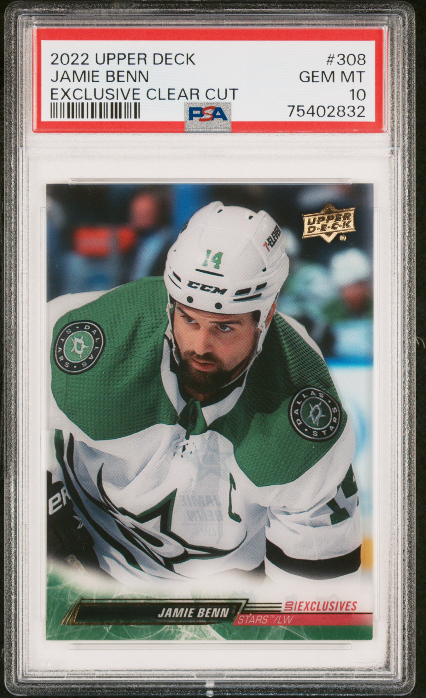2022 Upper Deck Jamie Benn #308 Exclusive Clear Cut PSA 10