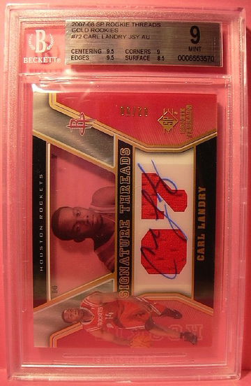 2007-08 SP ROOKIE THREADS GOLD ROOKIES #72 CARL LANDRY AUTO 02/50 BGS 9 MINT