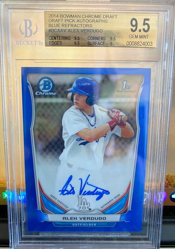 Alex Verdugo 2014 Bowman Chrome Draft Blue Refractor Auto SP /150 BGS 9.5/10