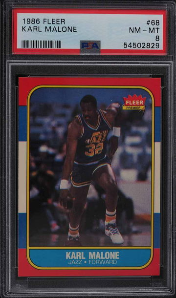 1986 FLEER BASKETBALL KARL MALONE ROOKIE RC #68 PSA 8 NM-MT