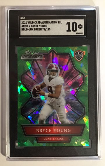 2021 Wild Card Alumination NIL ANBC-7 Bryce Young Holo-Lux Green 79/125 SGC 10