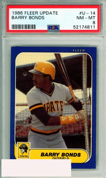 1986 FLEER UPDATE BARRY BONDS #U-14 ROOKIE PITTSBURGH PIRATES RC PSA 8 NM-MT