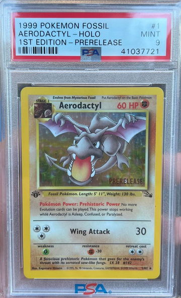 1999 Pokemon Fossil 1st Edition Pre-release Aerodactyl #1 PSA 9