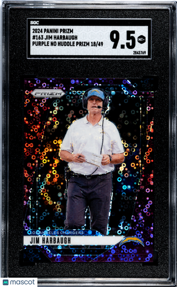 2024 Panini Prizm Jim Harbaugh #163 Purple No Huddle SGC 9.5