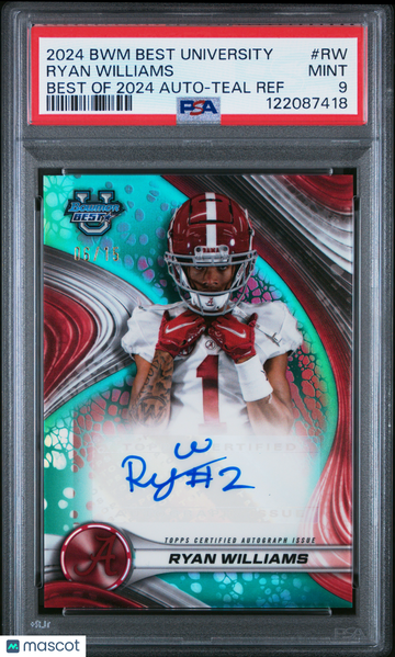 2024 Bowman Best University Best Of 2024 Autographs Ryan Williams #RW Teal Ref /15 PSA 9 Topps