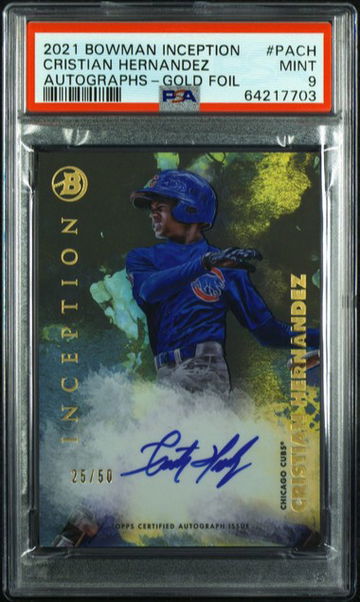 2021 Bowman Inception CRISTIAN HERNANDEZ Gold Foil Auto #/50 PSA 9 Mint CUBS