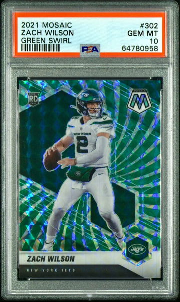 2021 Mosaic Green Swirl Zach Wilson Rookie Prizm PSA 10
