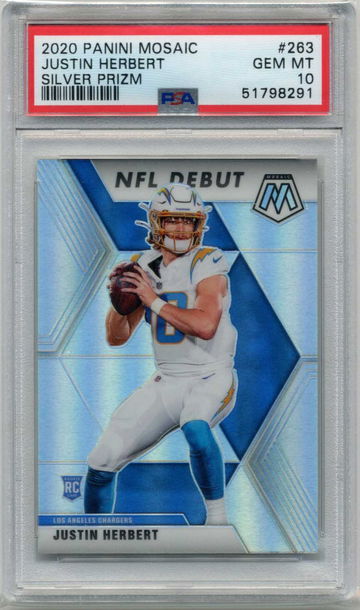 2020 Panini Mosaic #263 Justin Herbert RC Silver Prizm PSA 10 Gem Mint Chargers
