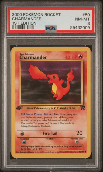 2000 Pokemon Team Rocket 1st Edition Charmander #50 PSA 8