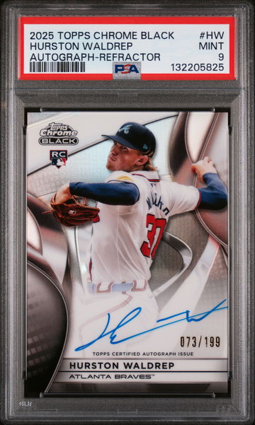 2025 Topps Chrome Black Autographs Refractor Hurston Waldrep #HW /199 PSA 9