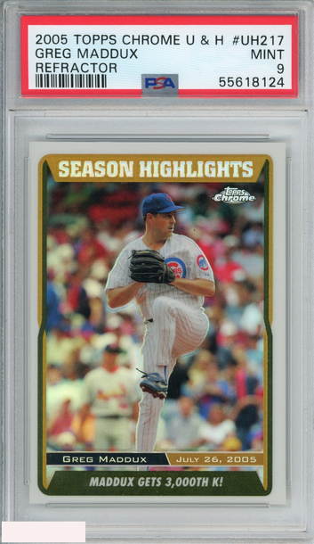 2005 TOPPS CHROME UPDATES HIGHLIGHTS GREG MADDUX UH217 REFRACTOR PSA 9 MINT POP1