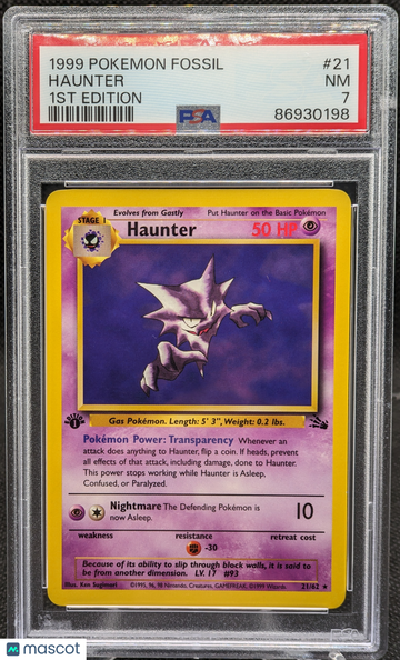 1999 Pokemon Fossil Haunter #21 1st Edition PSA 7