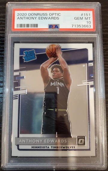 2020 Panini Donruss Optic Anthony Edwards Error RC "Prizm" back of card PSA 10 Timberwolves 