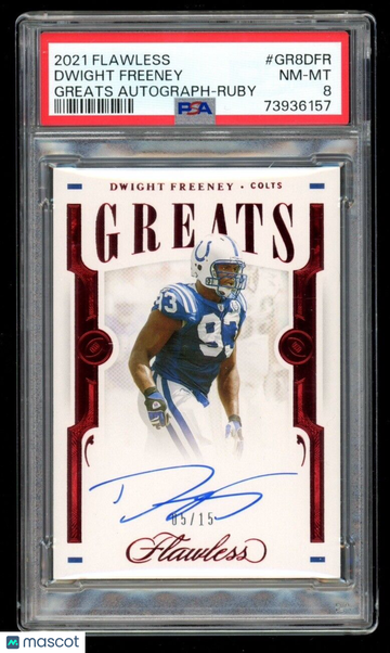 2021 Panini Flawless Greats Dwight Freeney Ruby Autograph Auto SP /15 PSA 8