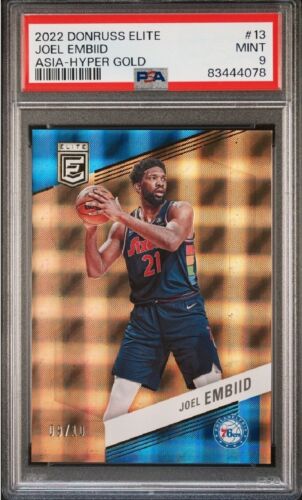 2022 Donruss Elite #13 Joel Embiid #/10 Asia Hyper Gold Holo PSA 9 MINT POP 1/1