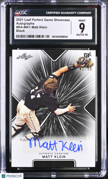 2021 Leaf Perfect Game Showcase Matt Klein #BA-MK1 Black Autographs CGC 9 Auto 10