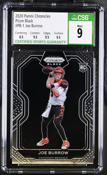 2020 Panini Prizm Black Joe Burrow Rookie CSG 9 with 3 9.5 Sub Grades