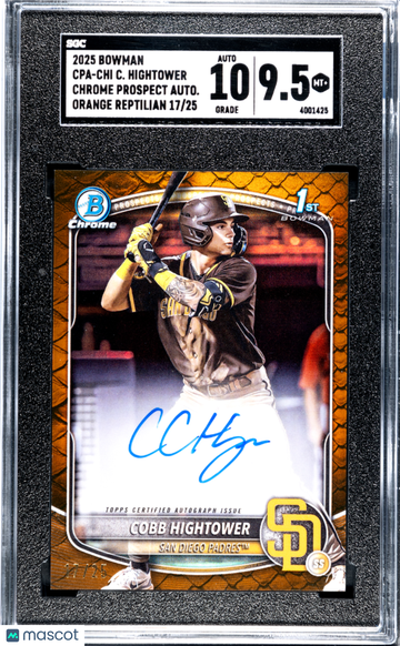 2025 Bowman Cobb Hightower #CPA-CHI Chrome Prospect Autograph Orange Reptilian Refractor SGC 9.5 Auto 10