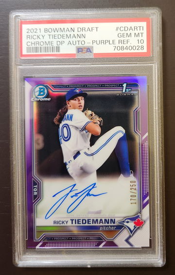 Ricky Tiedemann 2021 Bowman Draft Chrome Purple Refractor Auto PSA 10