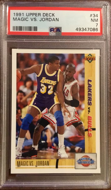 1991 Upper Deck # 34 Magic vs Michael Jordan PSA 7