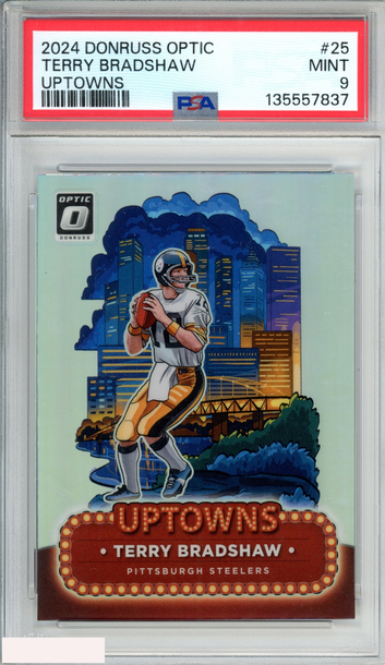 2024 PANINI DONRUSS OPTIC UPTOWNS TERRY BRADSHAW #25 STEELERS HOF PSA 9 MINT